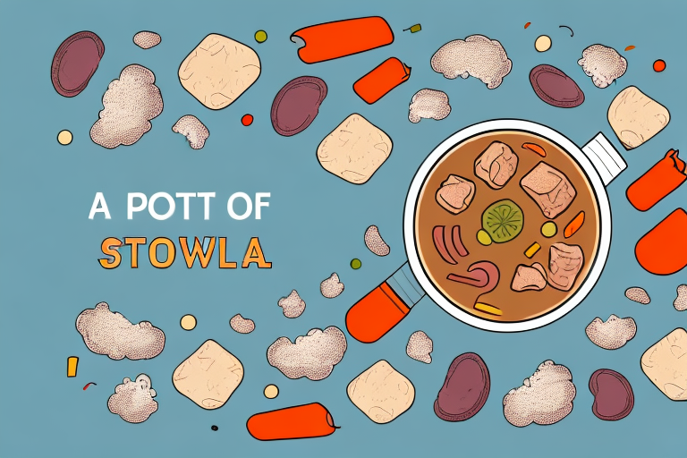 A pot of stew with chunks of beef and vegetables