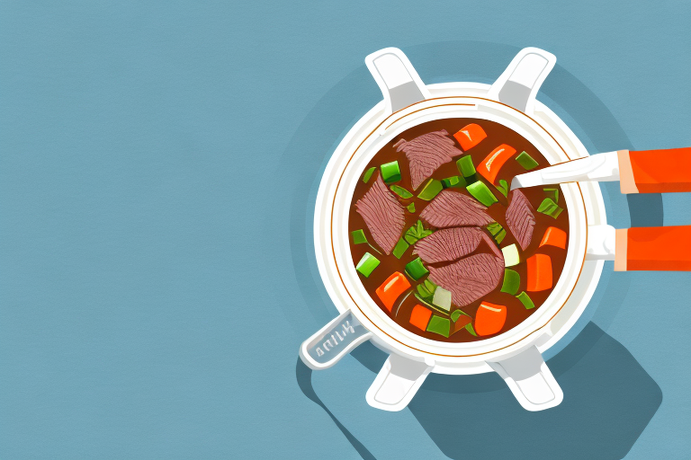 A pot of beef stew with different cuts of beef in it