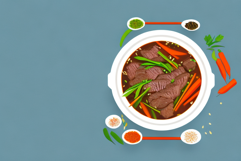 A pot of steaming vietnamese beef stew with vegetables and spices