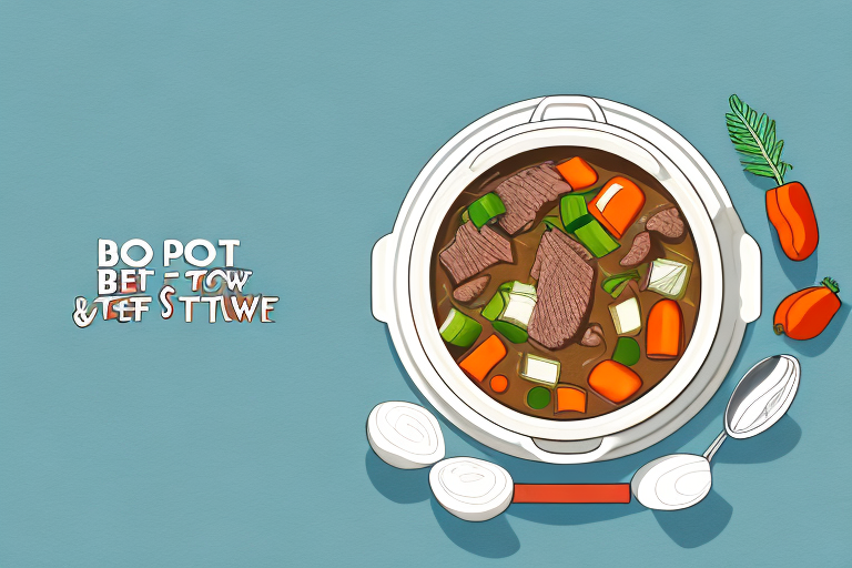 A pot of beef stew with vegetables and spices