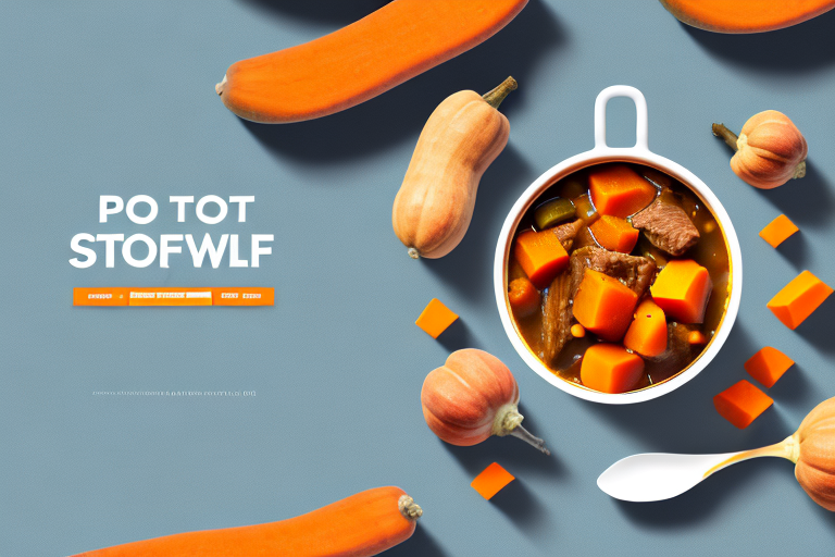 A pot of beef stew with butternut squash