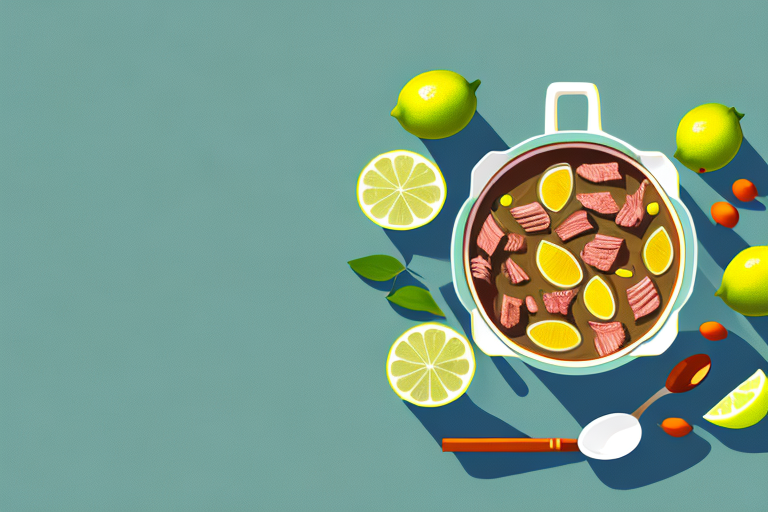 A pot of beef stew with a hint of acidity