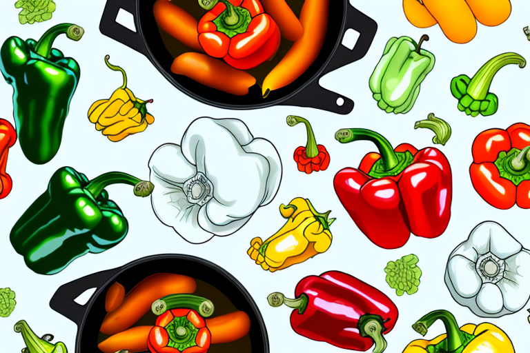A variety of bell peppers in a cooking pot