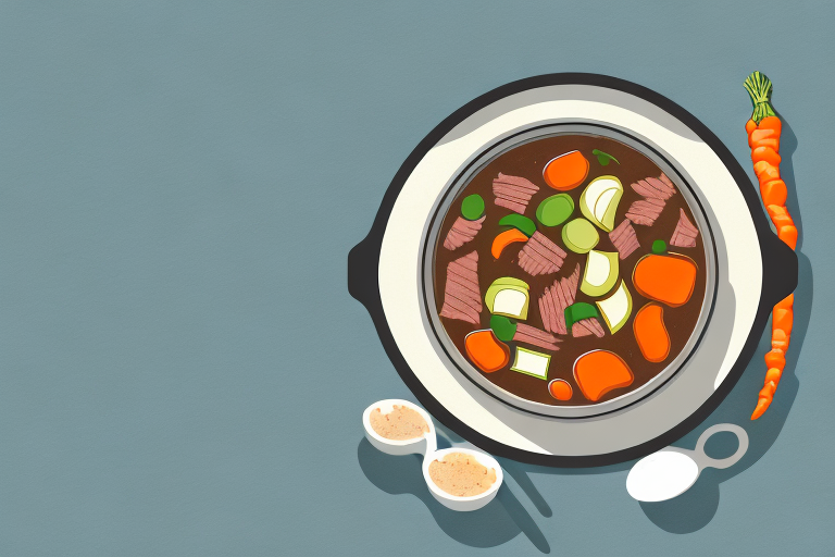 A pot of beef stew with vegetables