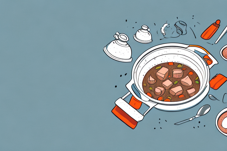 A pot of beef stew simmering on a stove