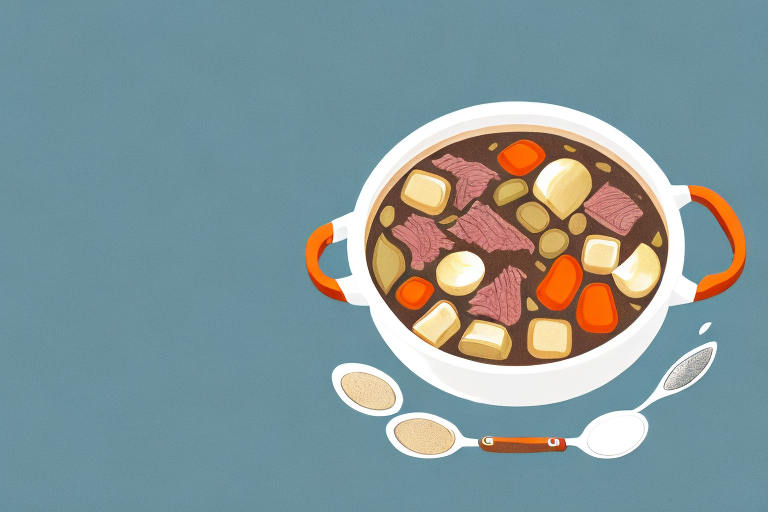 A pot of beef stew with traditional british ingredients