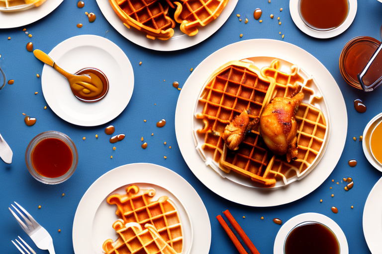A plate of chicken and waffles with a unique syrup flavor poured over it