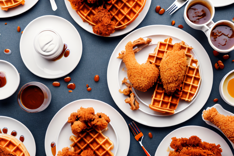 A plate with chicken and waffles with a unique type of breading