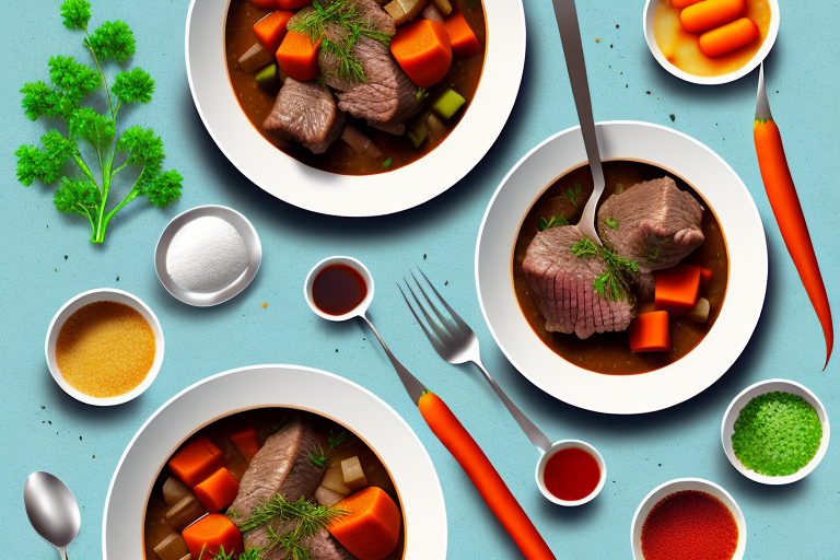 A bowl of beef stew with vegetables
