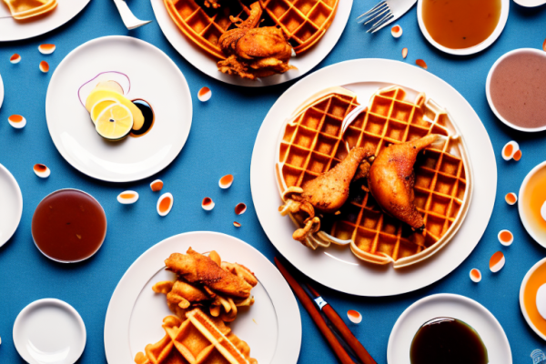 What are some common plating accessories or garnishes for chicken and waffles?