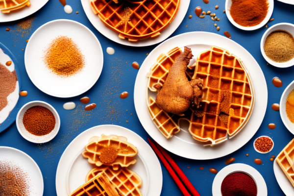 What are some popular seasoning blends for the chicken in chicken and waffles?