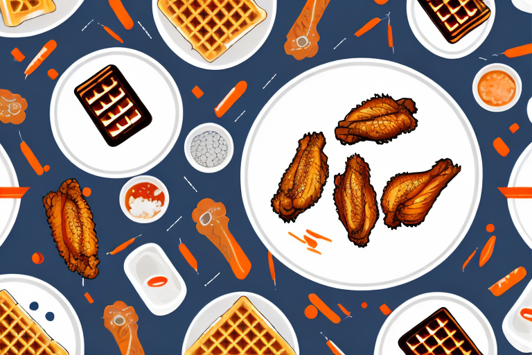 A plate of chicken wings and drumettes with waffles