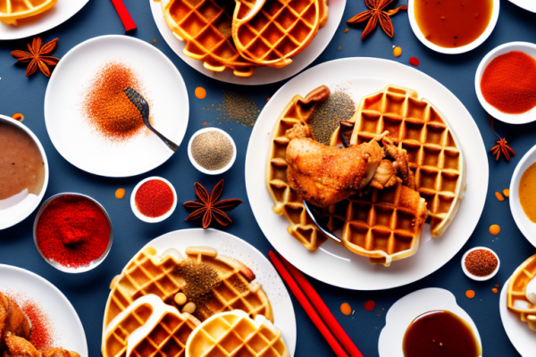 What are some unique ways to incorporate international flavors into chicken and waffles?