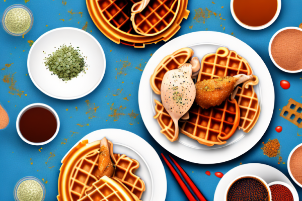 What are some unique ways to incorporate herbs into the chicken in chicken and waffles?