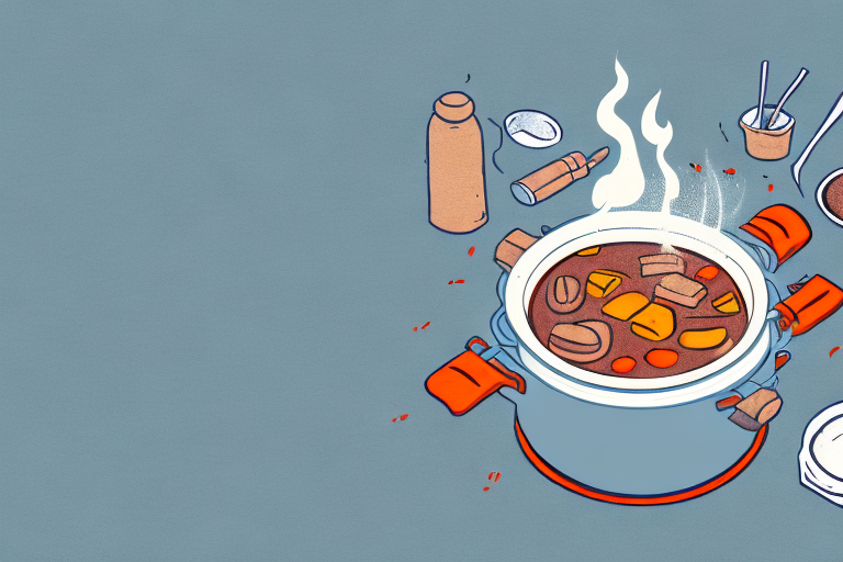 A pot of beef stew being heated on a stove