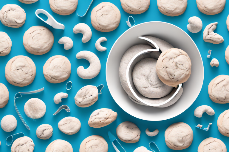 A bowl of dough with a rolling pin and cookie cutters
