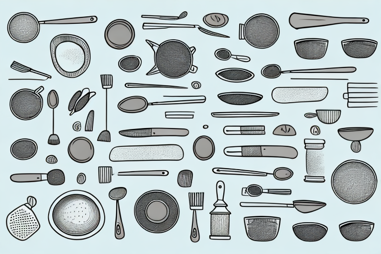 A kitchen setting with a variety of cooking utensils