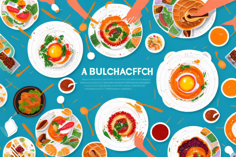 A delicious-looking brunch spread with various savory dishes