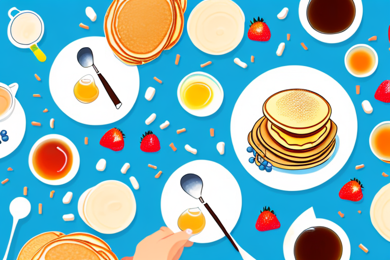 A stack of pancakes with syrup and fruit