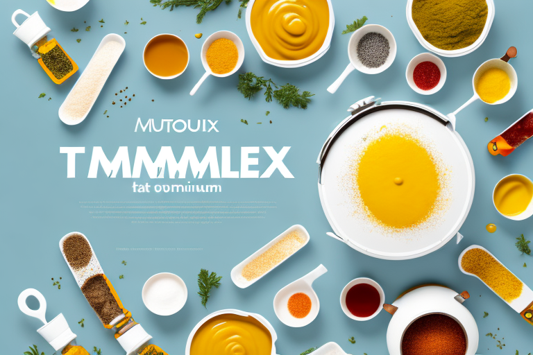 A thermomix with ingredients and condiments to create a mustard recipe