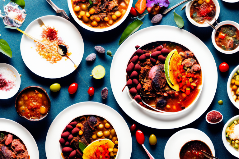 A colorful plate of feijoada portugaise with traditional accompaniments