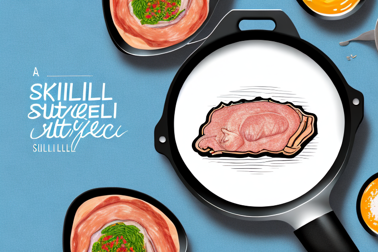 A skillet with a delicious-looking sauté of pork