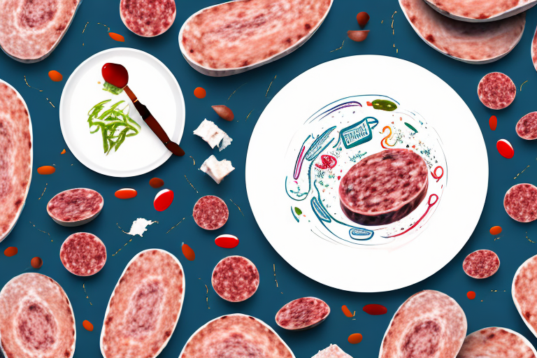 A plate of saucisson sec with a variety of accompaniments