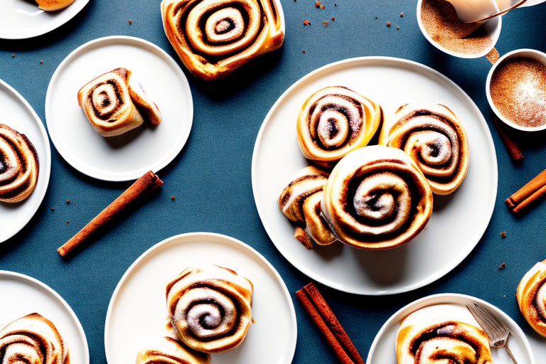 A plate of freshly-baked cinnamon rolls with a sprinkle of cinnamon on top