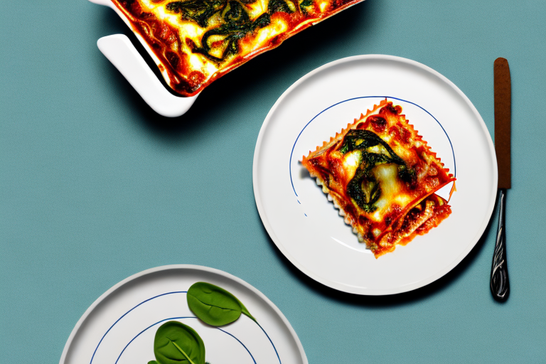 A plate of lasagne with goat cheese and spinach