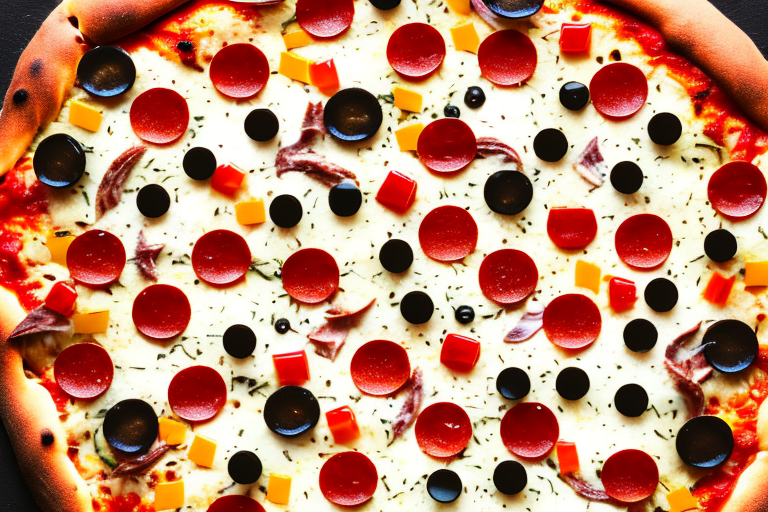 A focaccia pizza with a variety of toppings