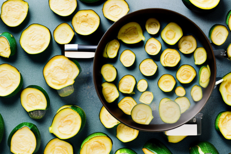 A pan filled with round courgettes being cooked on a stove