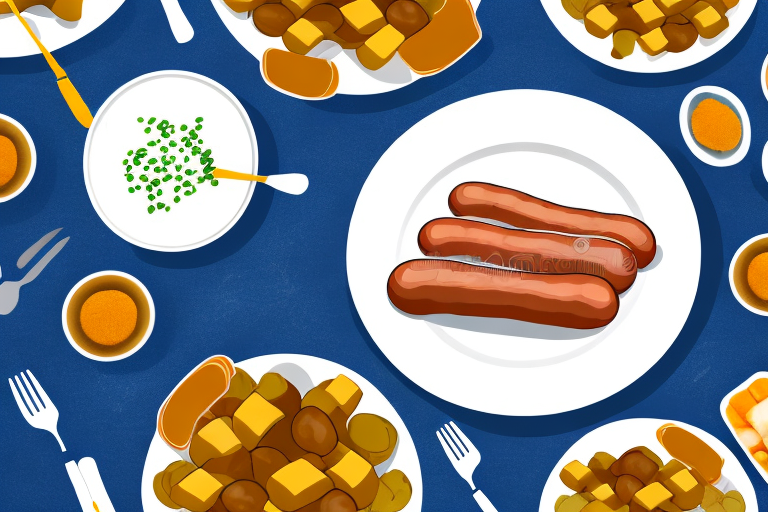 A plate of sausages and potatoes