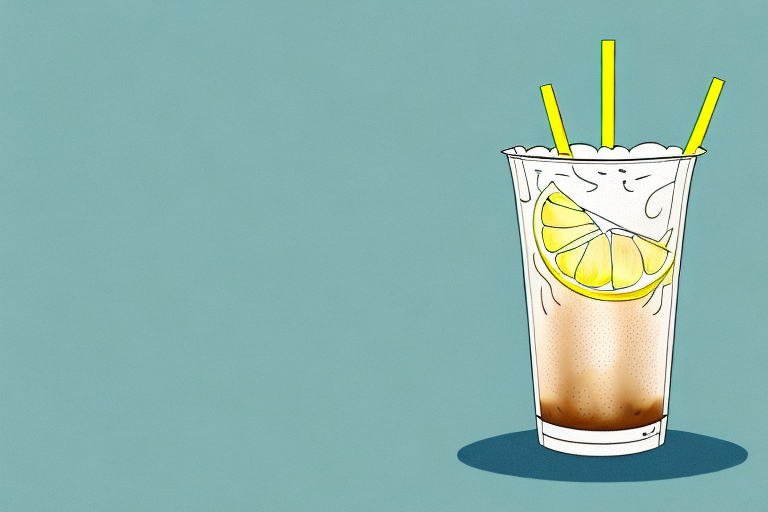 A glass of iced coffee with a straw and a slice of lemon