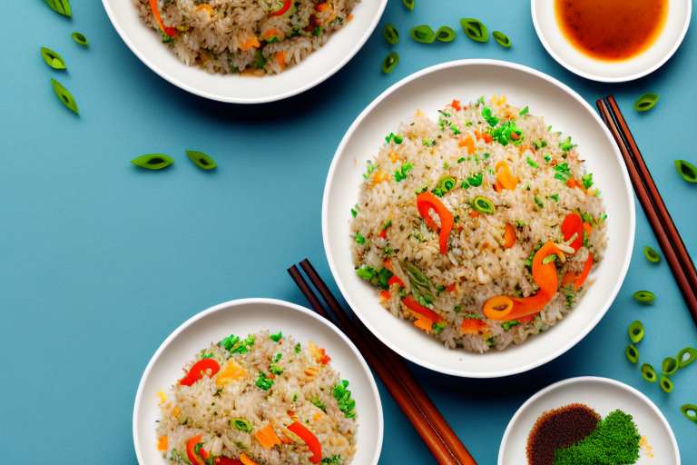 A bowl of steaming fried rice with vegetables