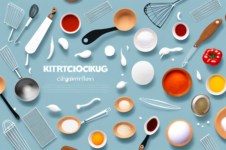 A variety of ingredients and kitchen utensils to represent the idea of cooking a recipe