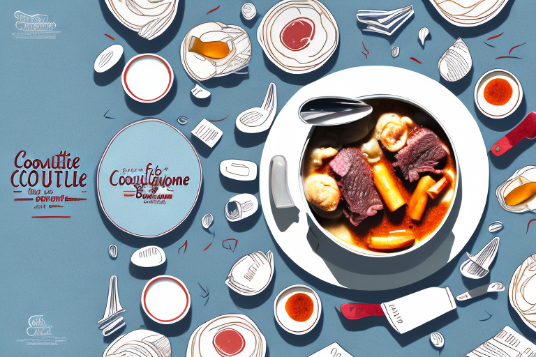 A traditional french cocotte minute with a dish of beef bourguignon inside