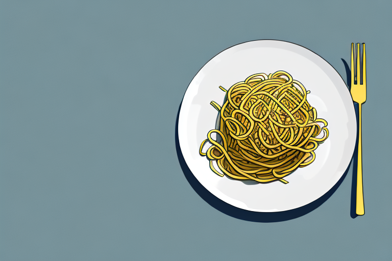 A plate of courge spaghetti with a fork and knife
