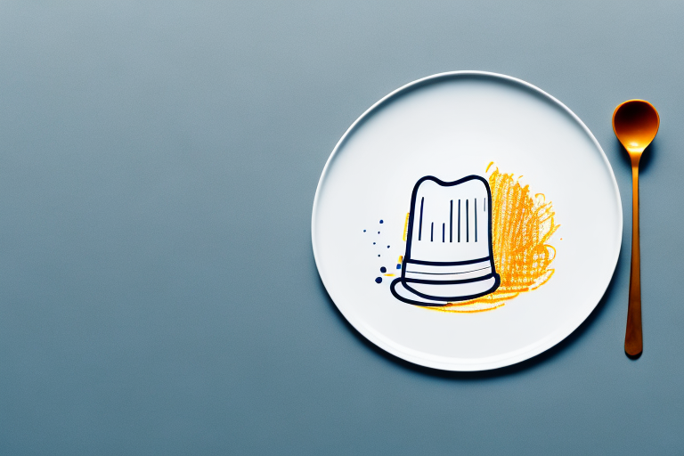 A plate of food with a chef's hat and a spoon beside it