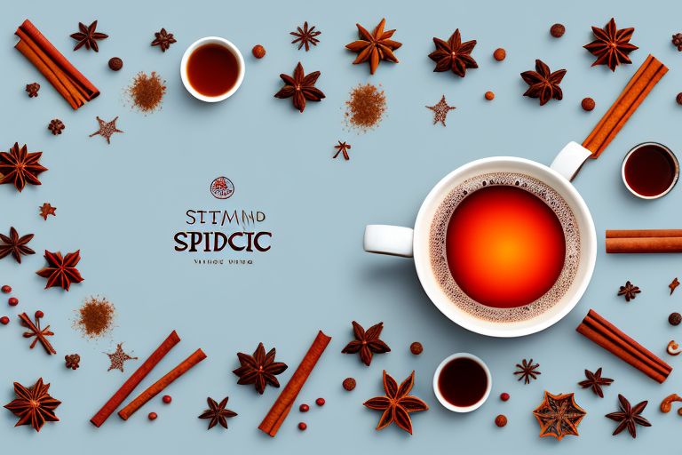 A steaming mug of hot spiced wine with seasonal spices and garnishes