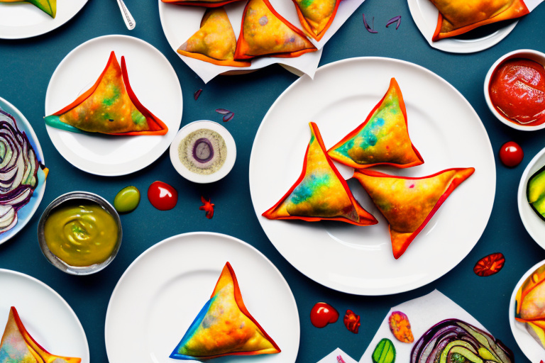 A plate of colorful vegetable samosas